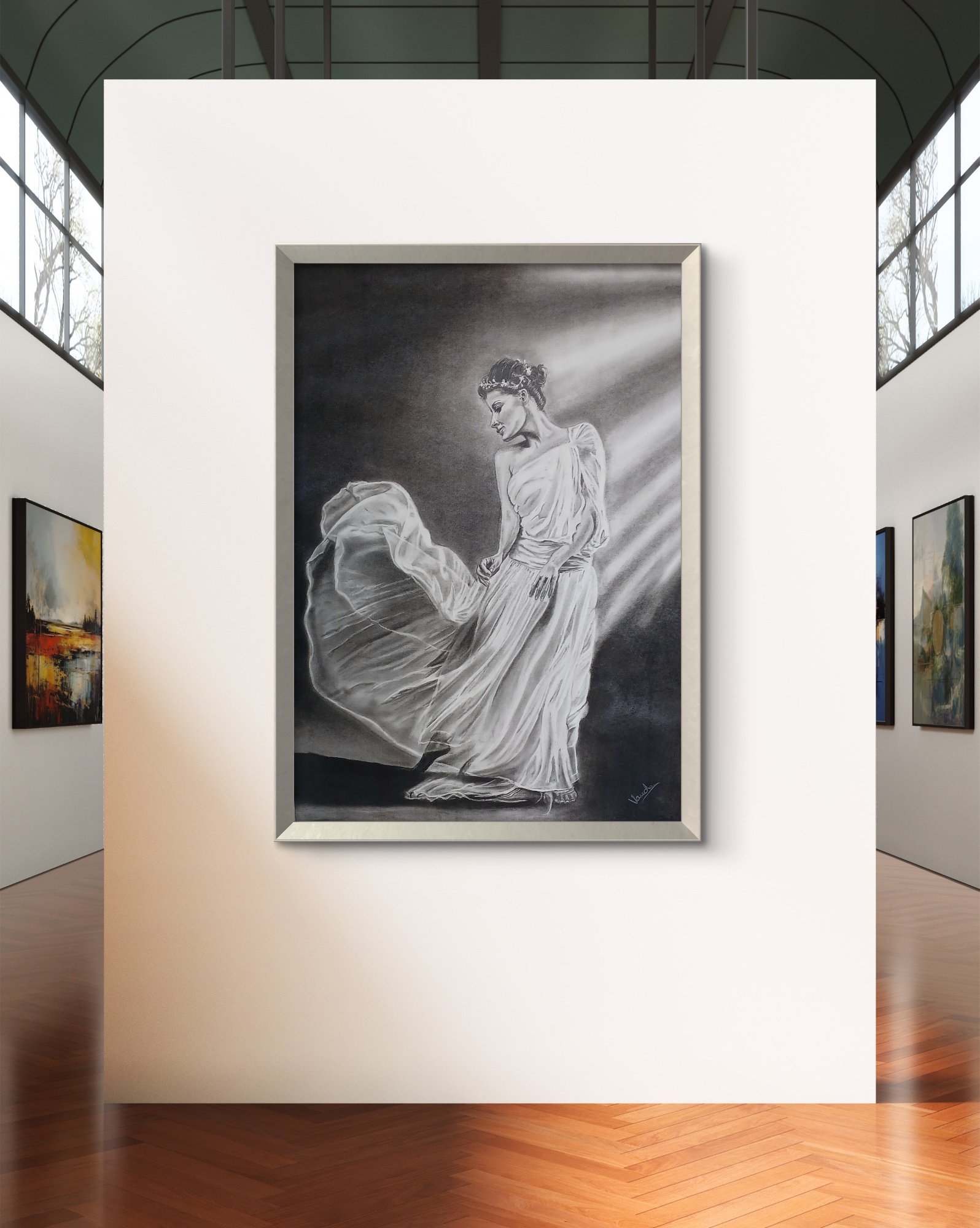 Ethereal Beauty, Charcoal, Modern, Realistic, Home decore, Wall decore, Artwork, Handpainted, Art, Painting, VistaPallett