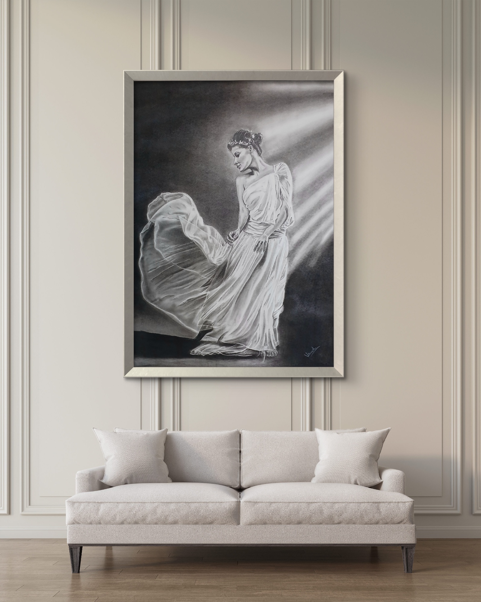 Ethereal Beauty, Charcoal, Modern, Realistic, Home decore, Wall decore, Artwork, Handpainted, Art, Painting, VistaPallett