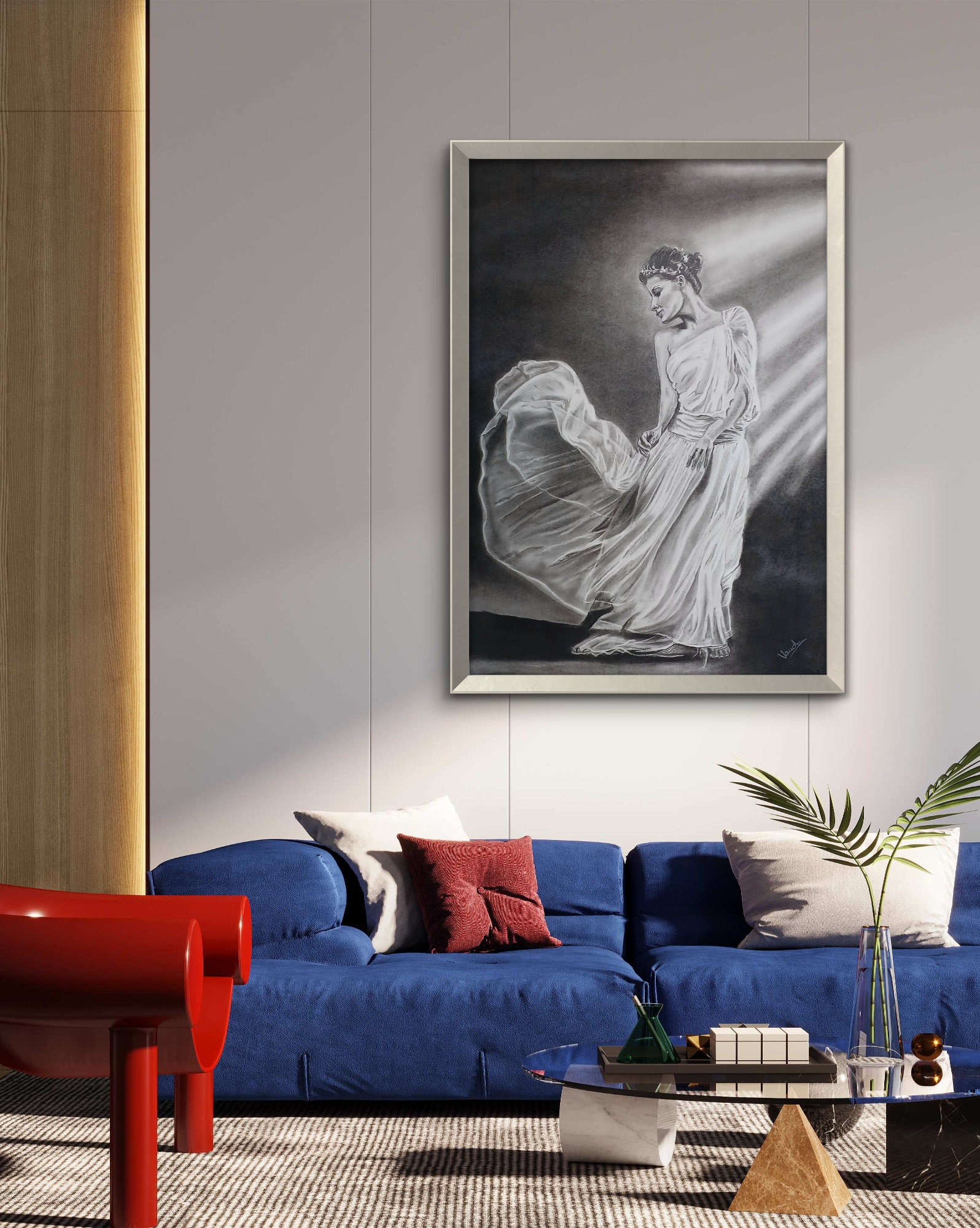 Ethereal Beauty, Charcoal, Modern, Realistic, Home decore, Wall decore, Artwork, Handpainted, Art, Painting, VistaPallett